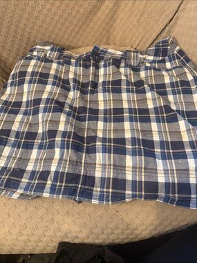 Plaid Blue and White Cotton Skirt with Shorts built in